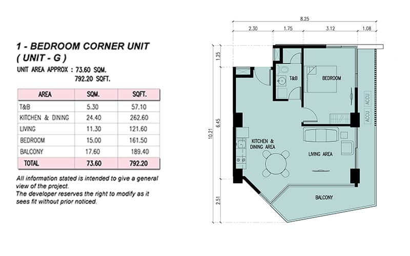1BR Corner Floor Plan